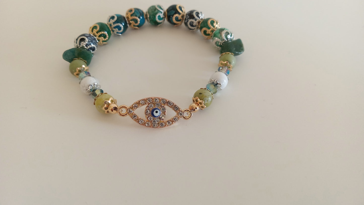 Green Stackable Evil Eye Charm Bracelet