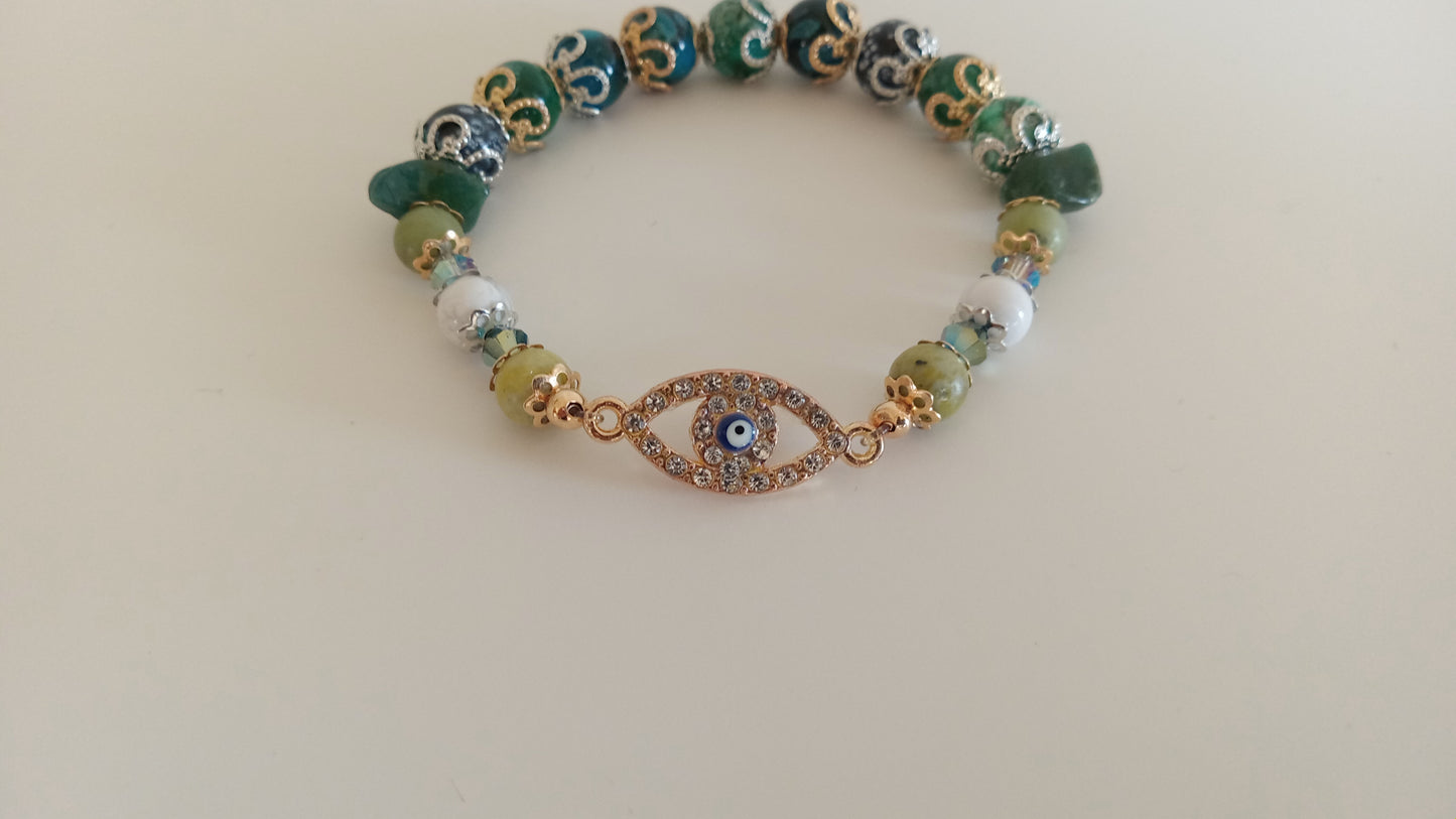 Green Stackable Evil Eye Charm Bracelet