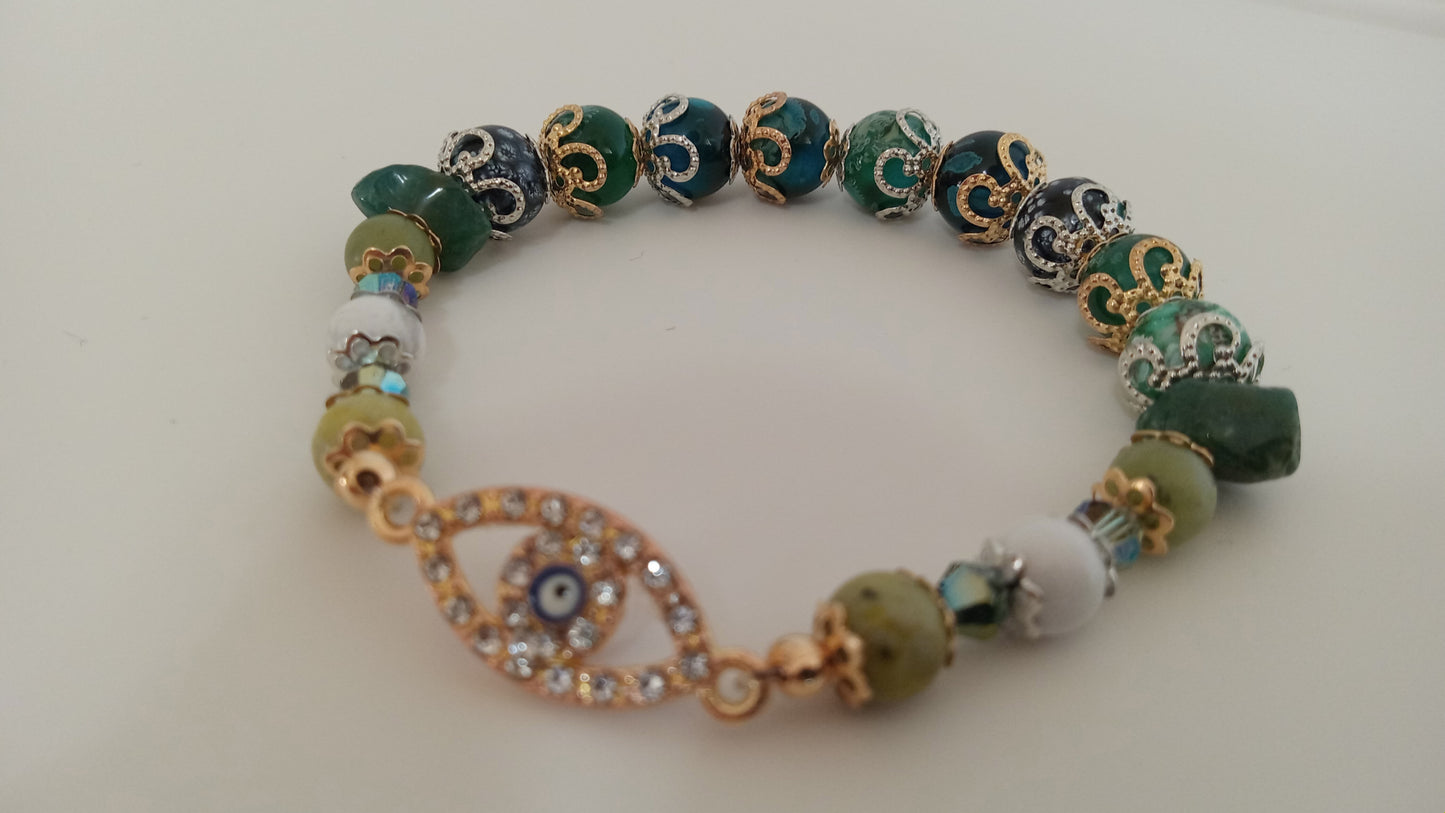 Green Stackable Evil Eye Charm Bracelet