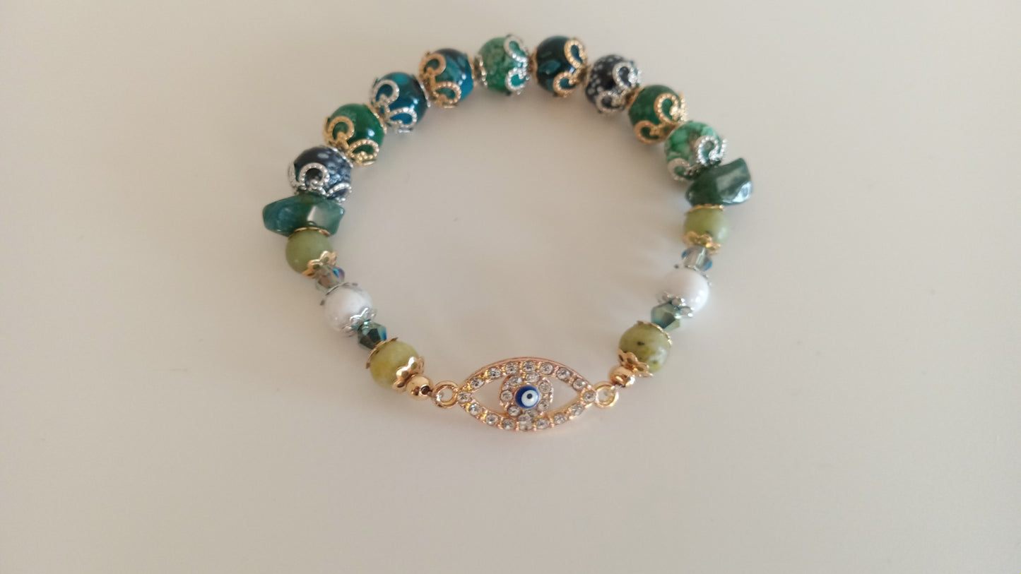 Green Stackable Evil Eye Charm Bracelet