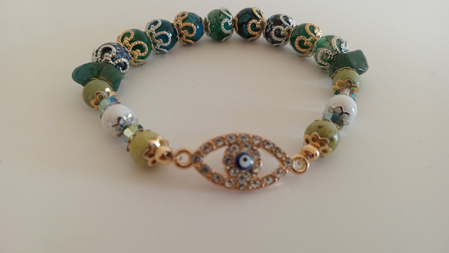 Green Stackable Evil Eye Charm Bracelet