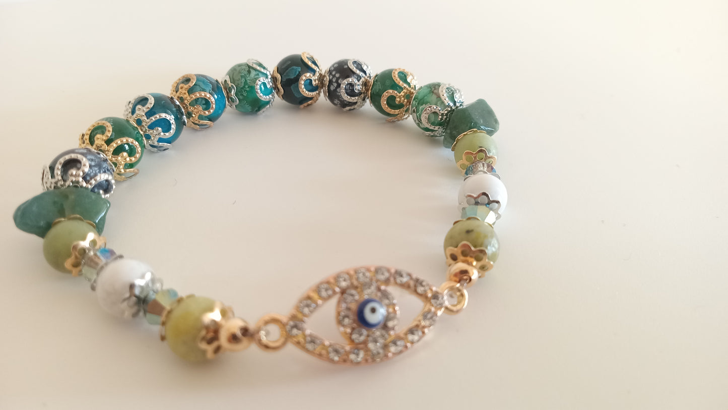 Green Stackable Evil Eye Charm Bracelet