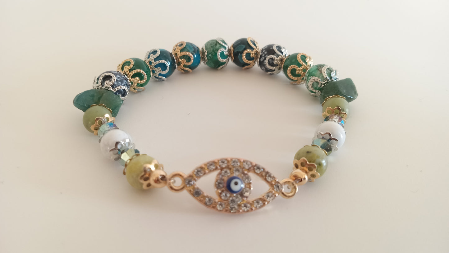 Green Stackable Evil Eye Charm Bracelet