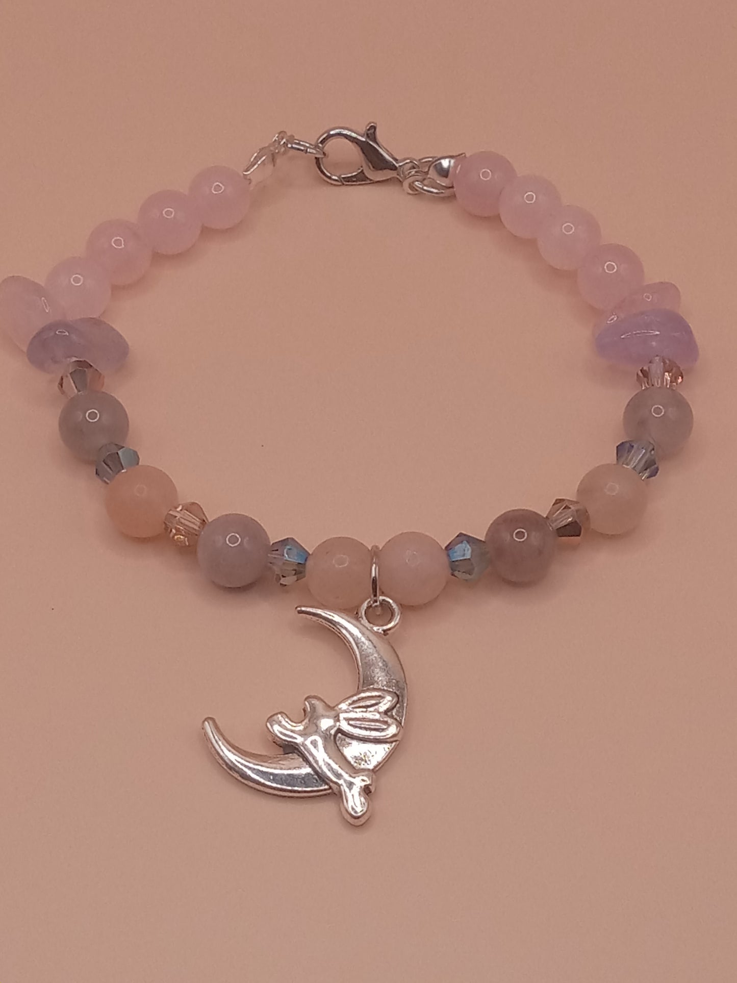 The Moon and The Hare Pink and Purple Beaded Charm Bracelet