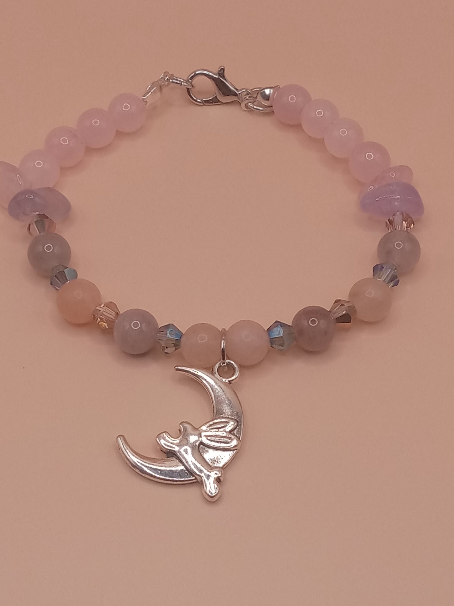 The Moon and The Hare Pink and Purple Beaded Charm Bracelet