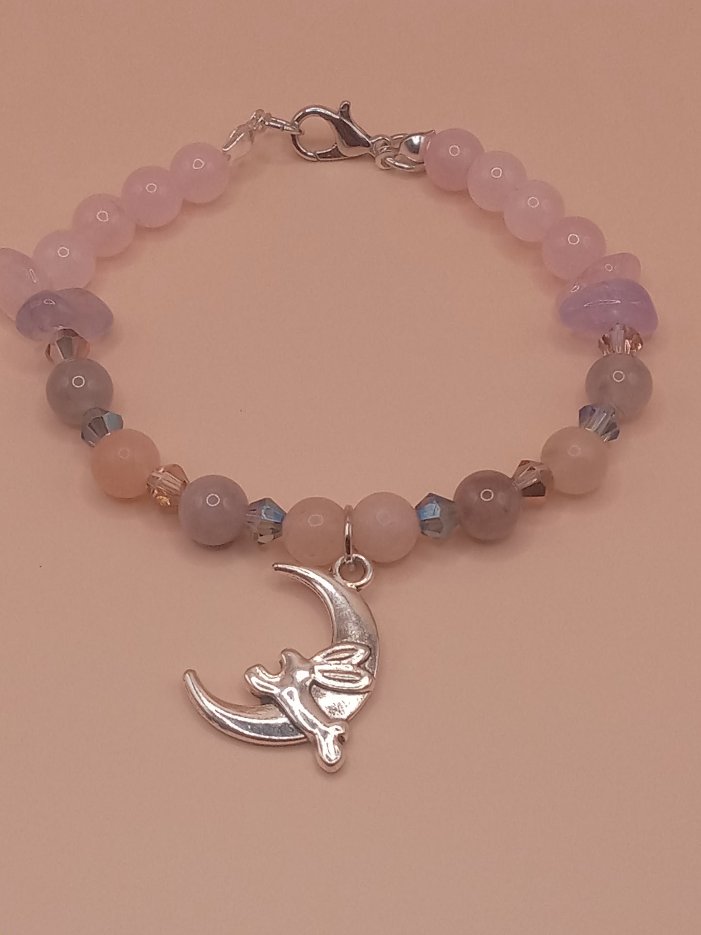 The Moon and The Hare Pink and Purple Beaded Charm Bracelet