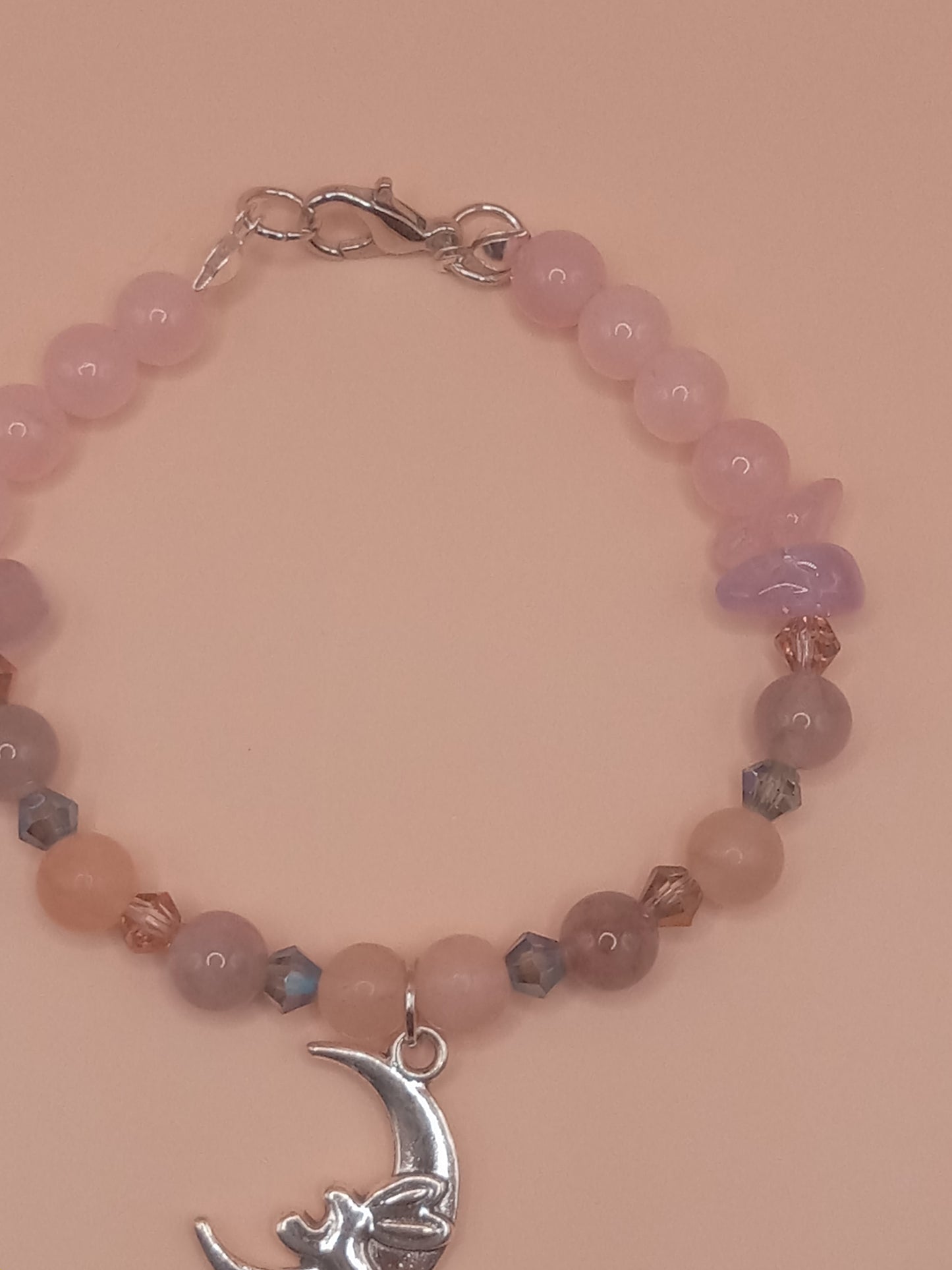 The Moon and The Hare Pink and Purple Beaded Charm Bracelet