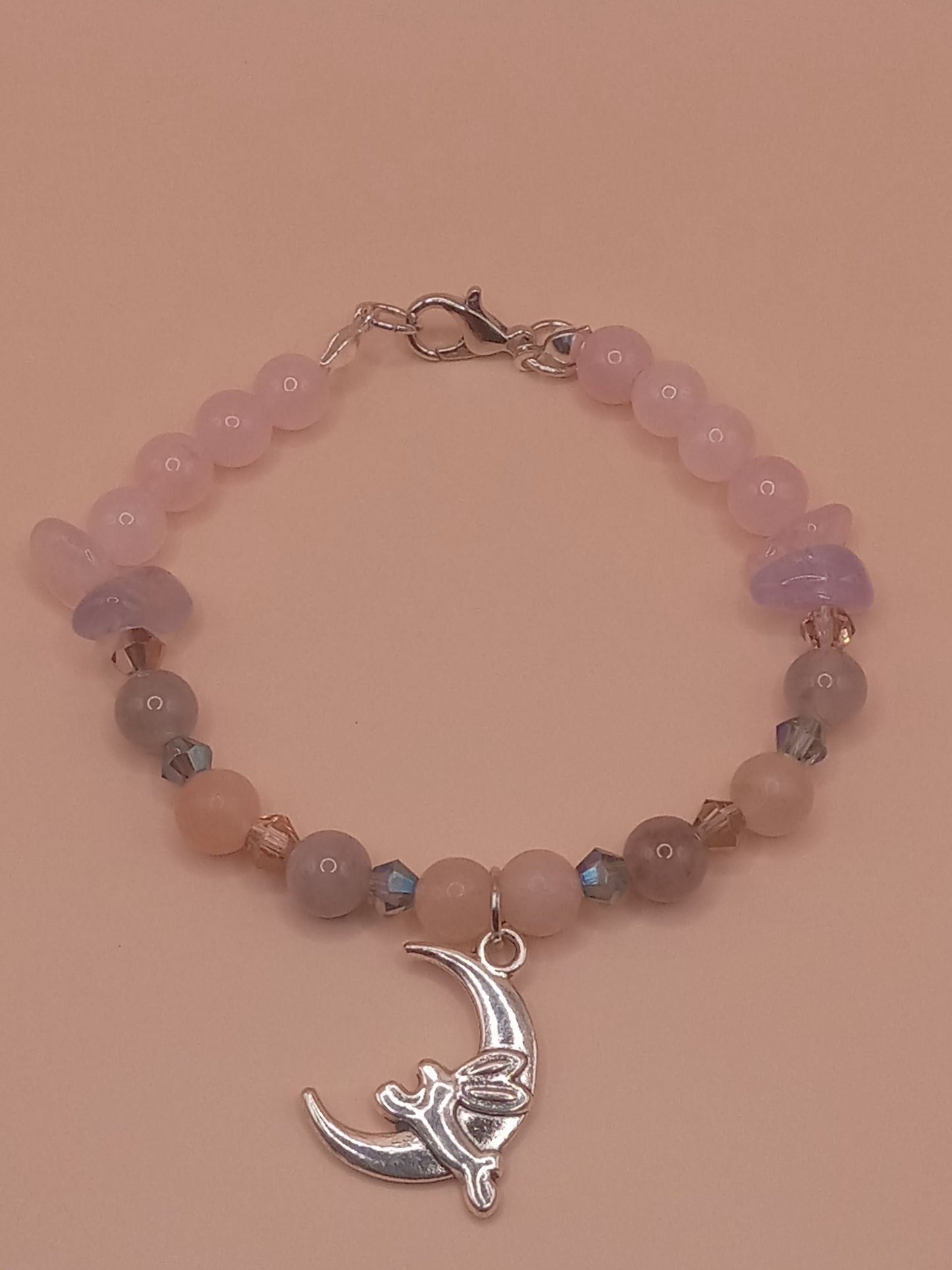 The Moon and The Hare Pink and Purple Beaded Charm Bracelet