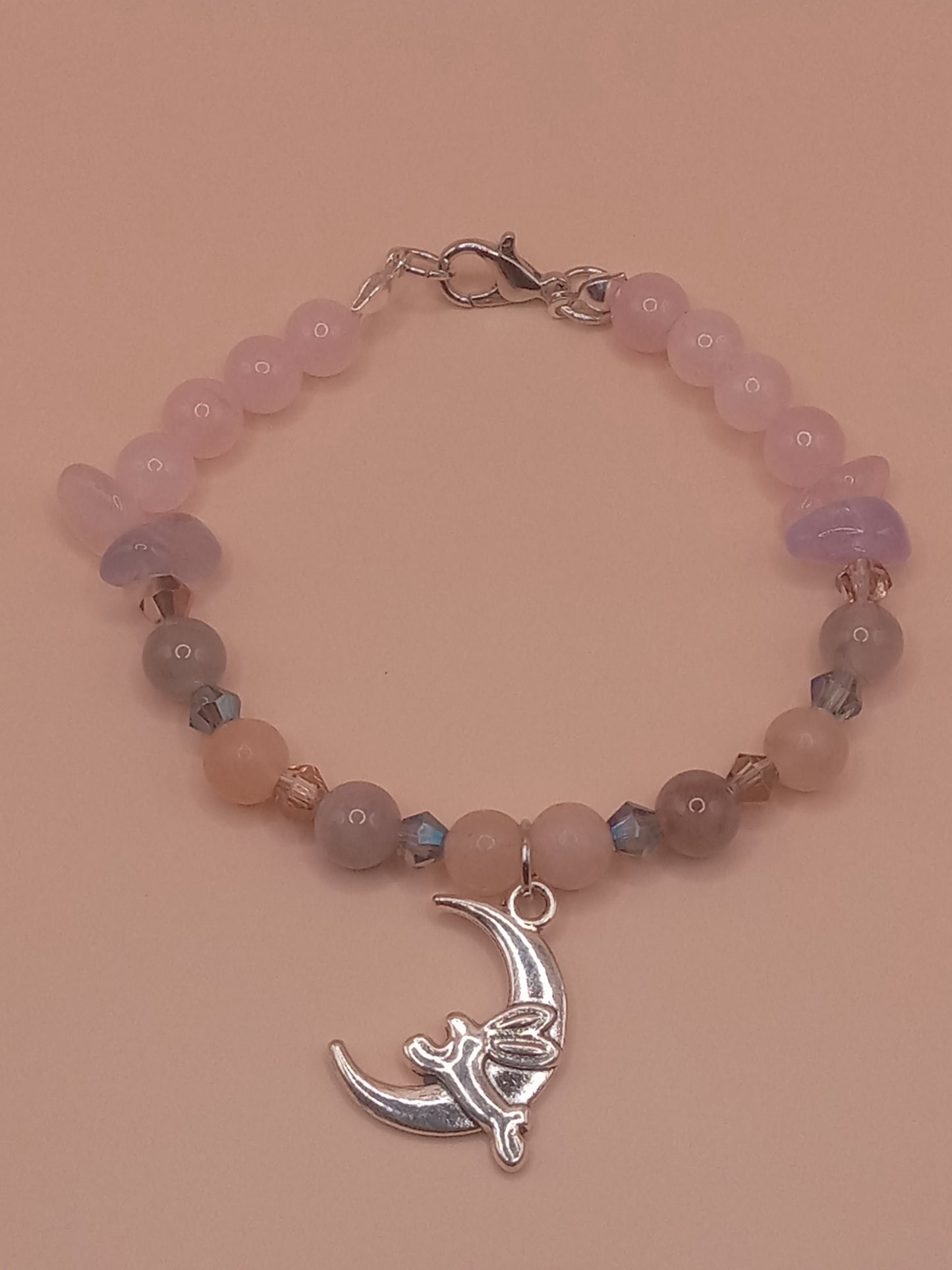 The Moon and The Hare Pink and Purple Beaded Charm Bracelet