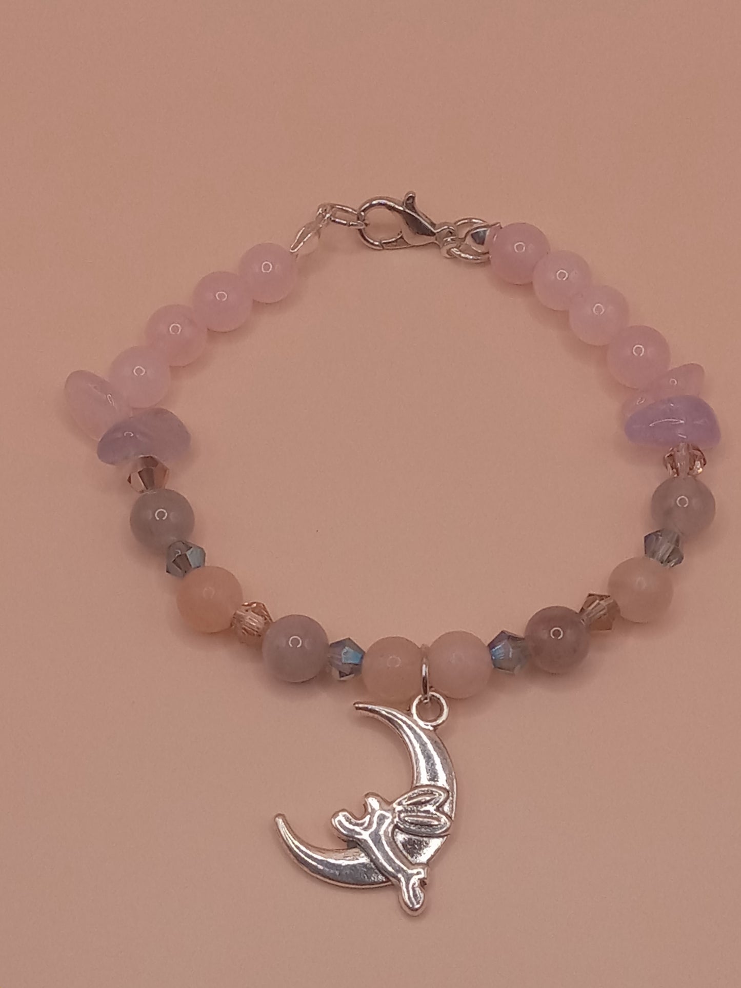 The Moon and The Hare Pink and Purple Beaded Charm Bracelet