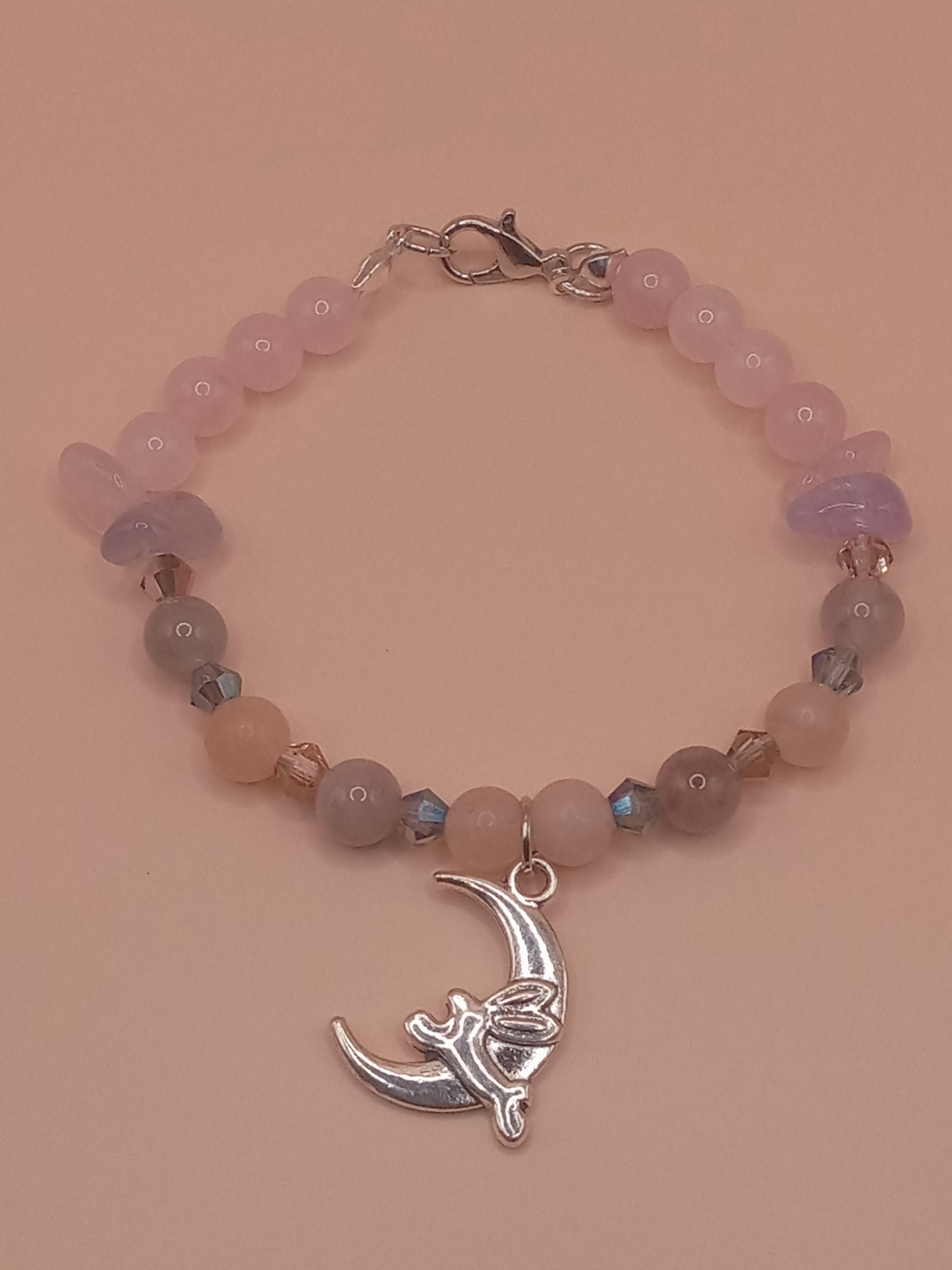 The Moon and The Hare Pink and Purple Beaded Charm Bracelet