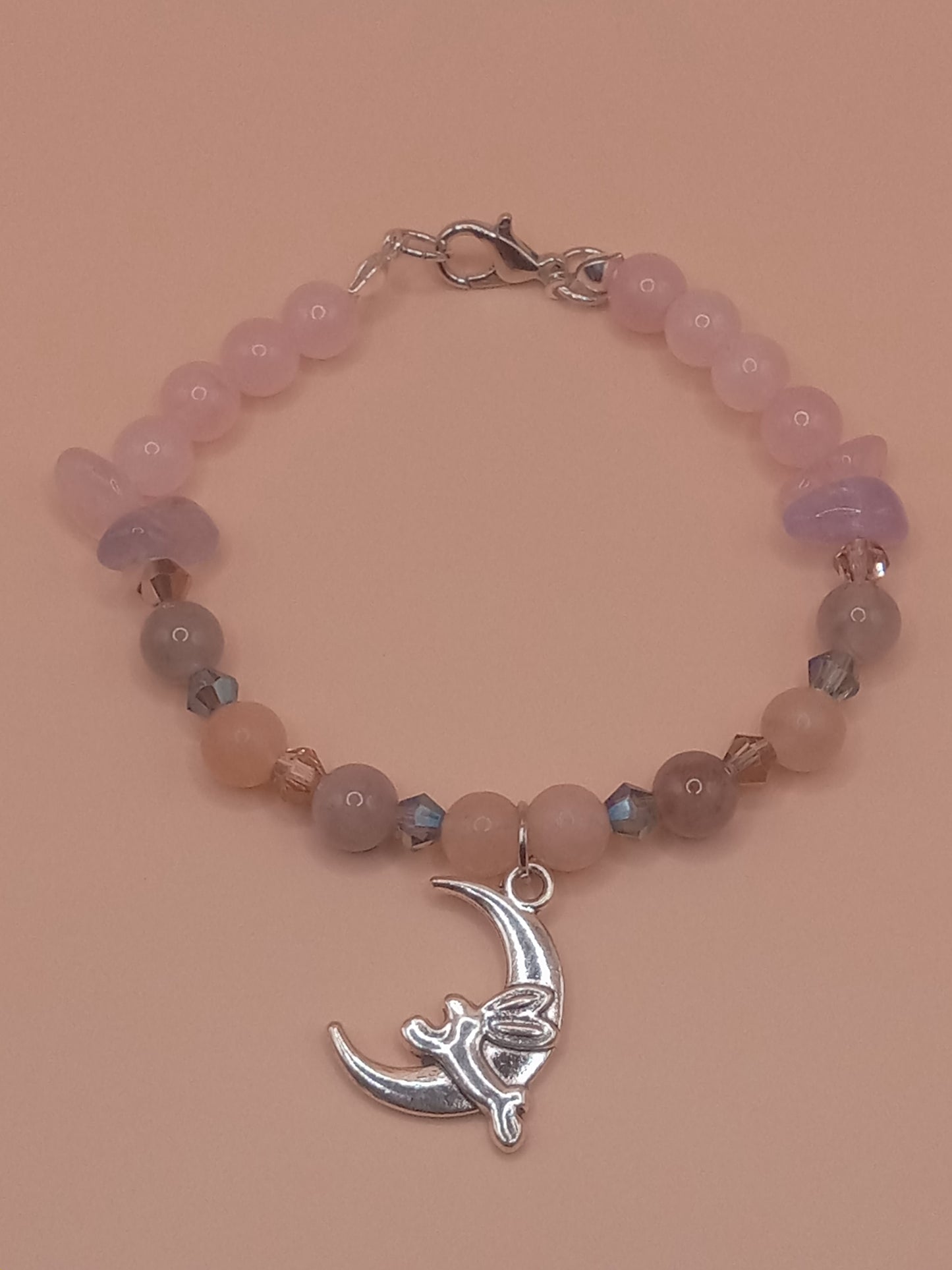 The Moon and The Hare Pink and Purple Beaded Charm Bracelet