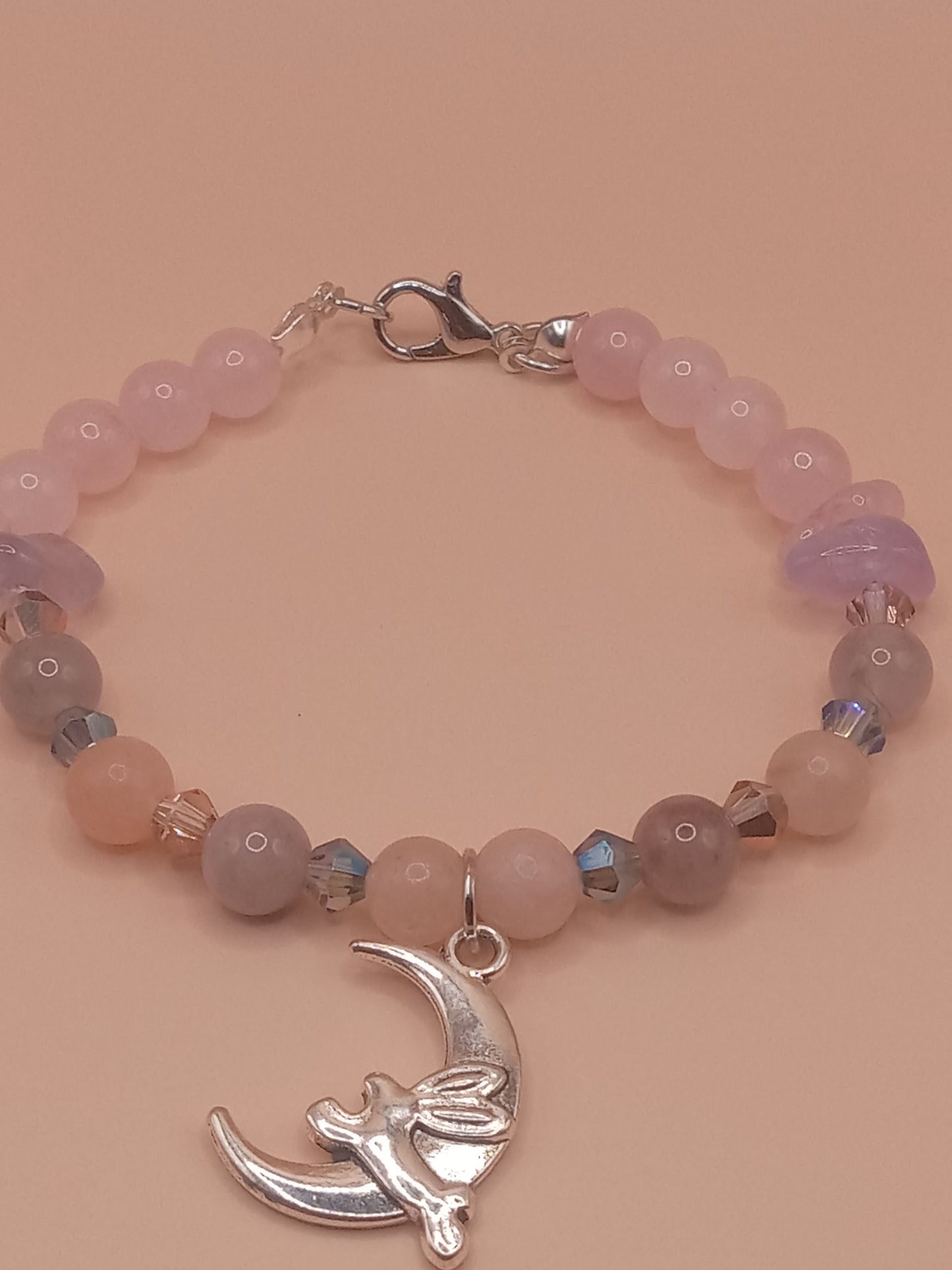 The Moon and The Hare Pink and Purple Beaded Charm Bracelet