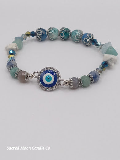 Stackable Blue and White Evil Eye Charm Bracelet
