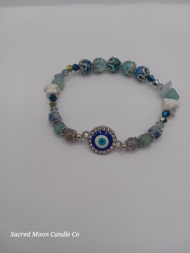 Stackable Blue and White Evil Eye Charm Bracelet