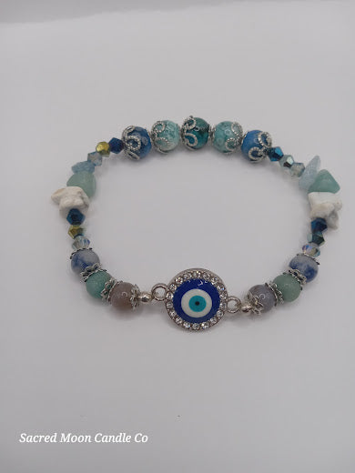 Stackable Blue and White Evil Eye Charm Bracelet