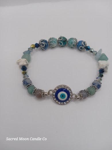 Stackable Blue and White Evil Eye Charm Bracelet