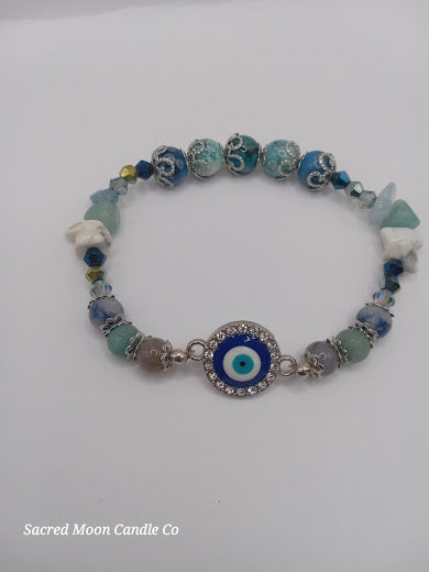 Stackable Blue and White Evil Eye Charm Bracelet