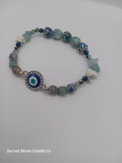 Stackable Blue and White Evil Eye Charm Bracelet