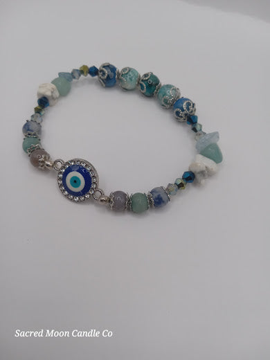 Stackable Blue and White Evil Eye Charm Bracelet