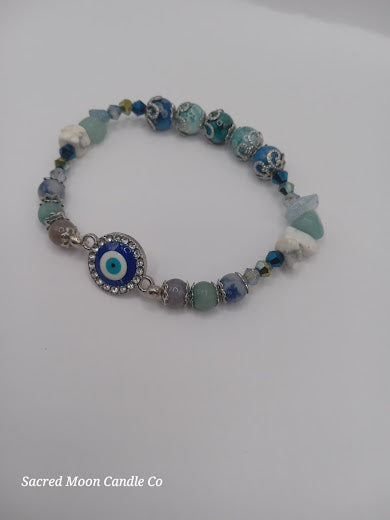 Stackable Blue and White Evil Eye Charm Bracelet