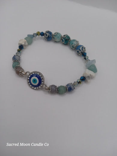 Stackable Blue and White Evil Eye Charm Bracelet