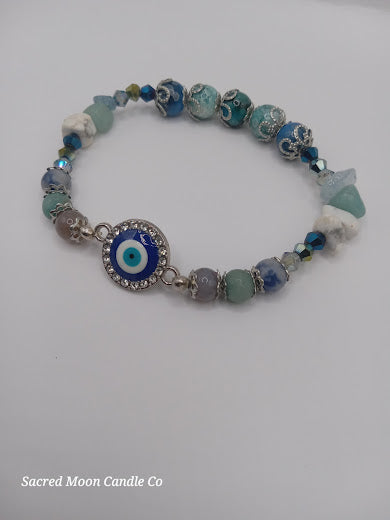 Stackable Blue and White Evil Eye Charm Bracelet
