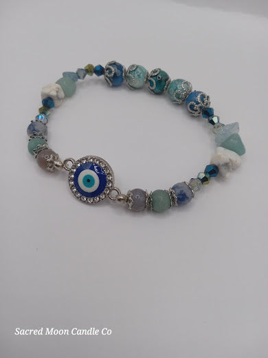 Stackable Blue and White Evil Eye Charm Bracelet