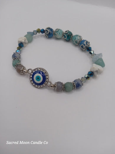 Stackable Blue and White Evil Eye Charm Bracelet