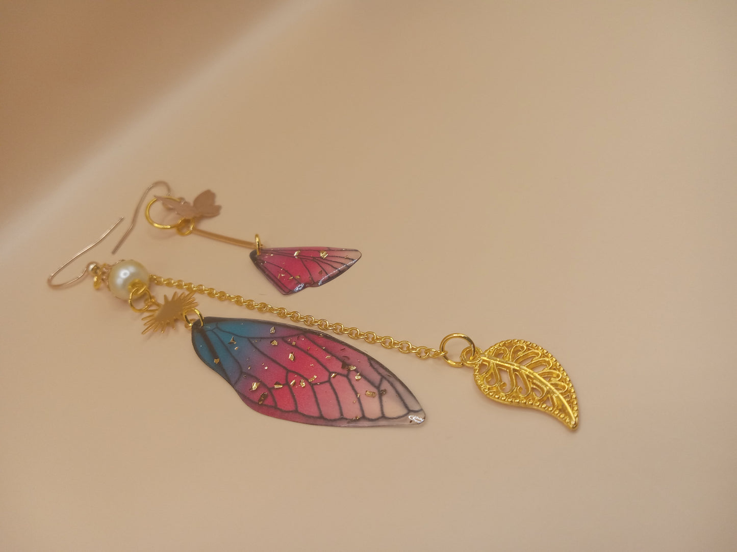 Irregular Blue and Magenta Fairy Wing Earrings