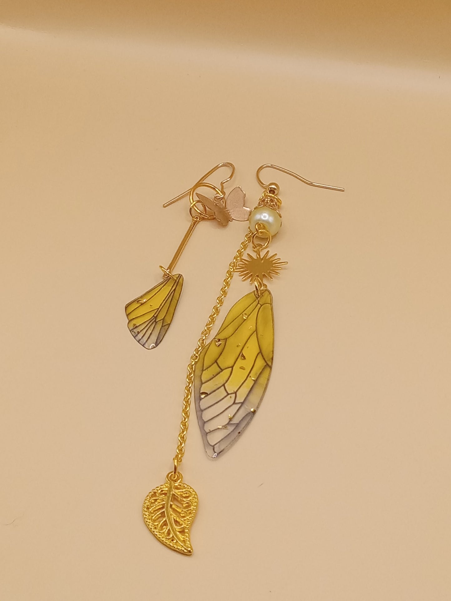 Irregular Yellow Fairy Wing Earrings