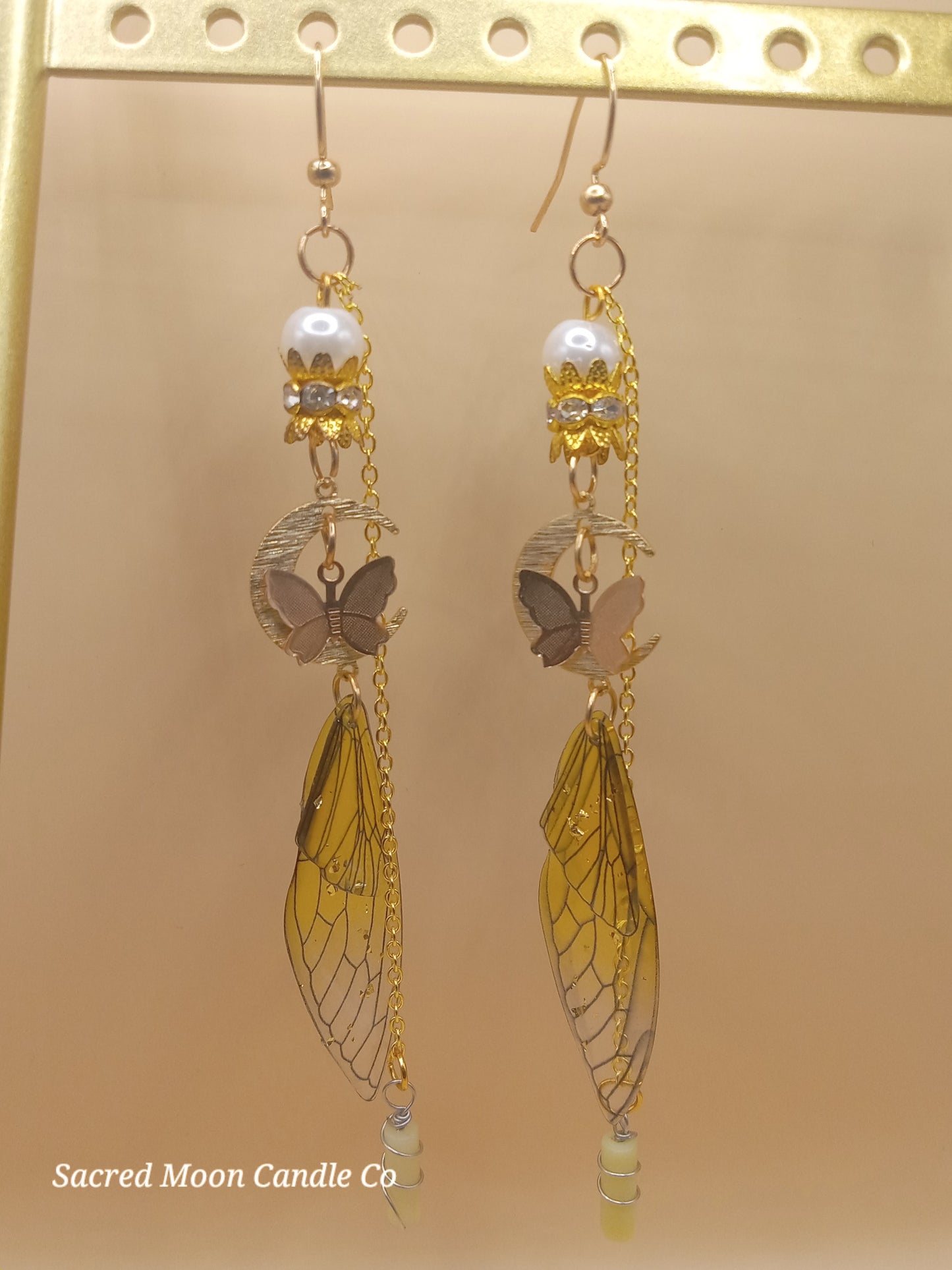 Yellow Fairy Wing Dangle Earrings