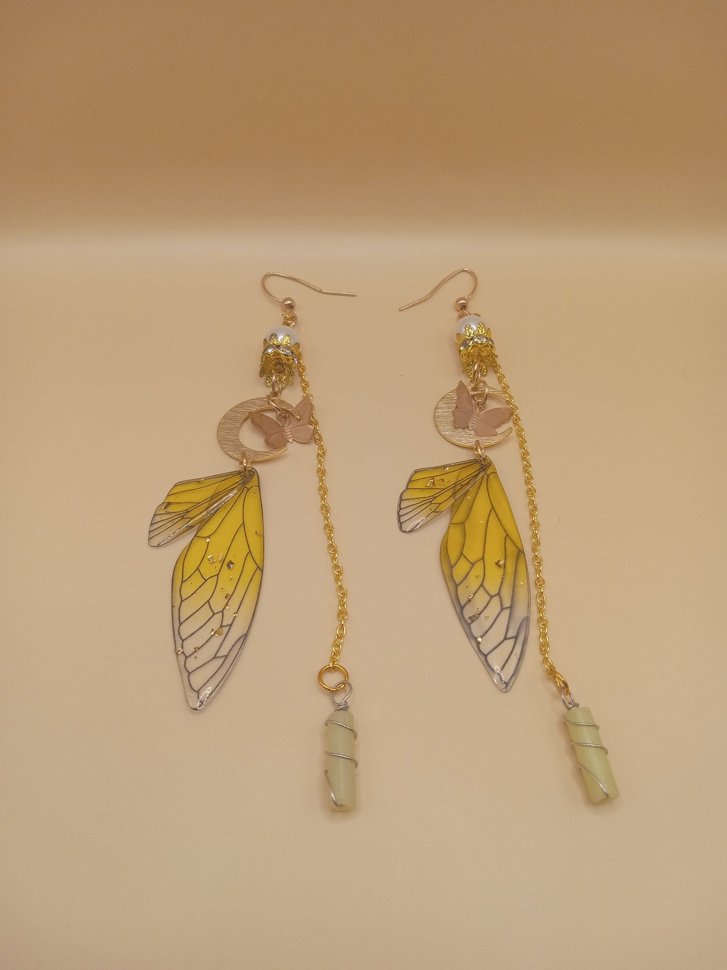 Yellow Fairy Wing Dangle Earrings