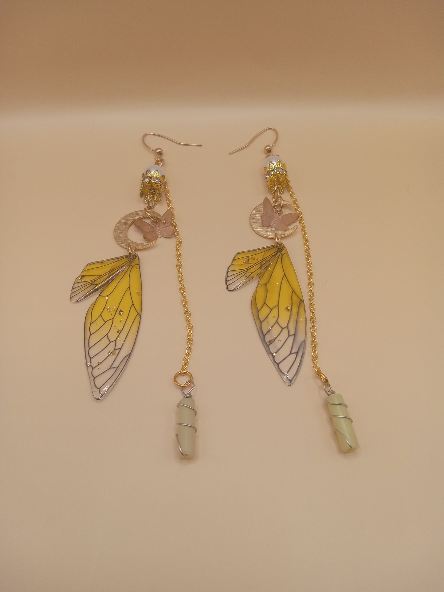 Yellow Fairy Wing Dangle Earrings