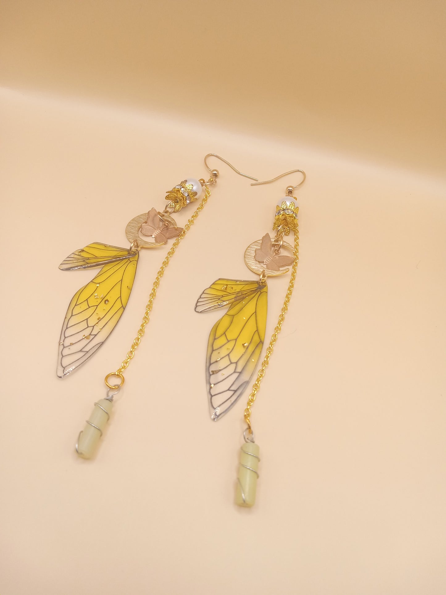 Yellow Fairy Wing Dangle Earrings