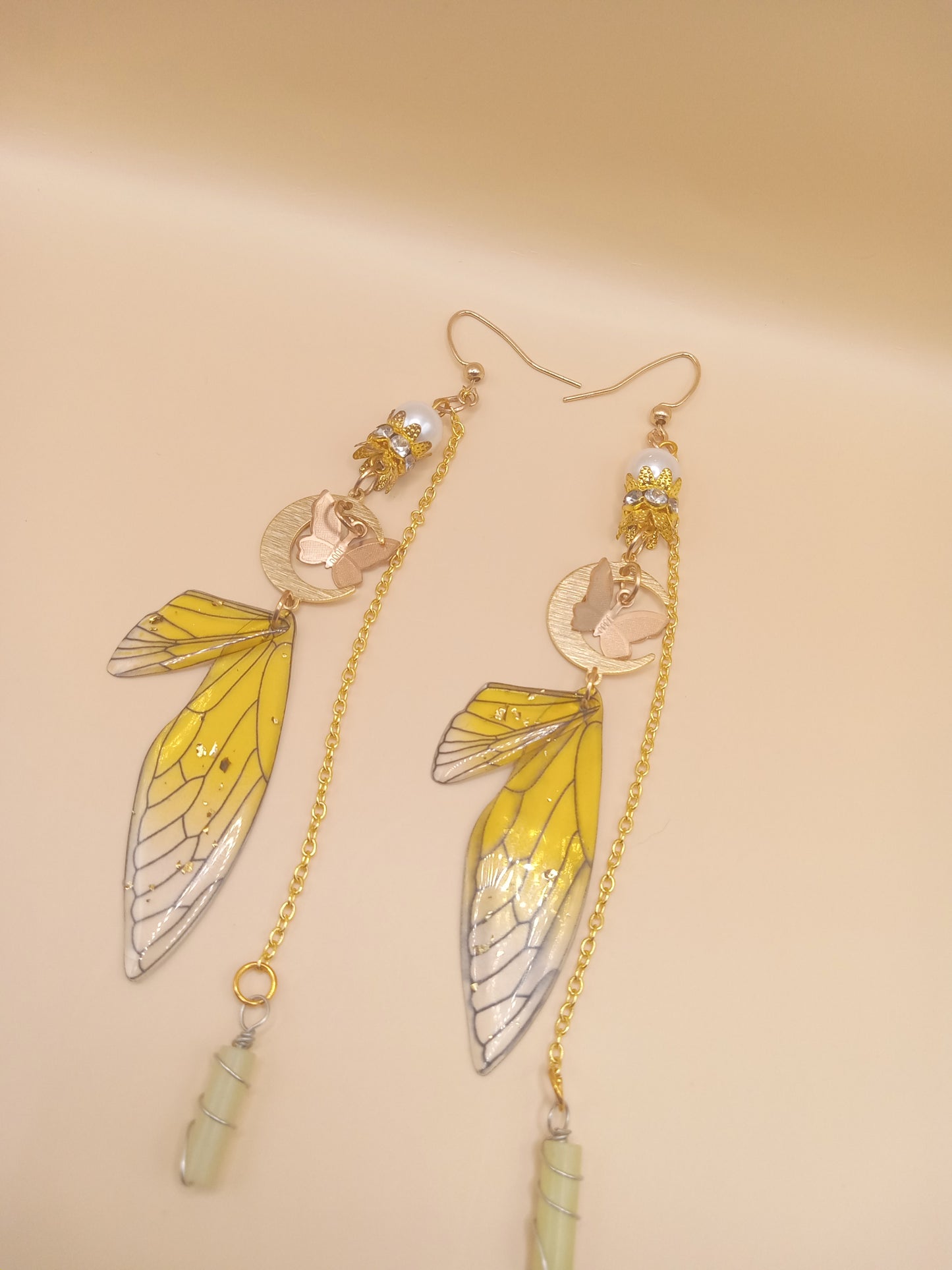 Yellow Fairy Wing Dangle Earrings