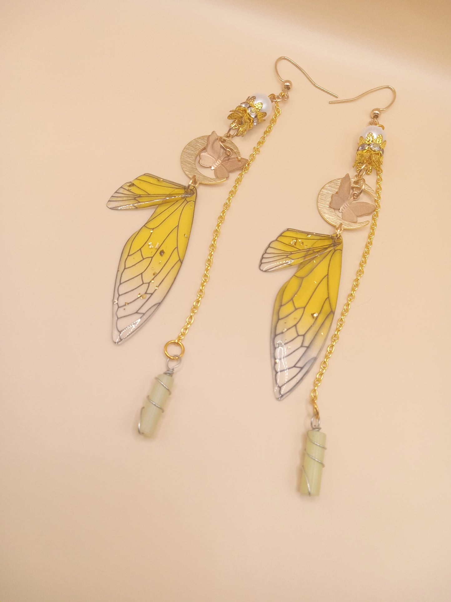 Yellow Fairy Wing Dangle Earrings