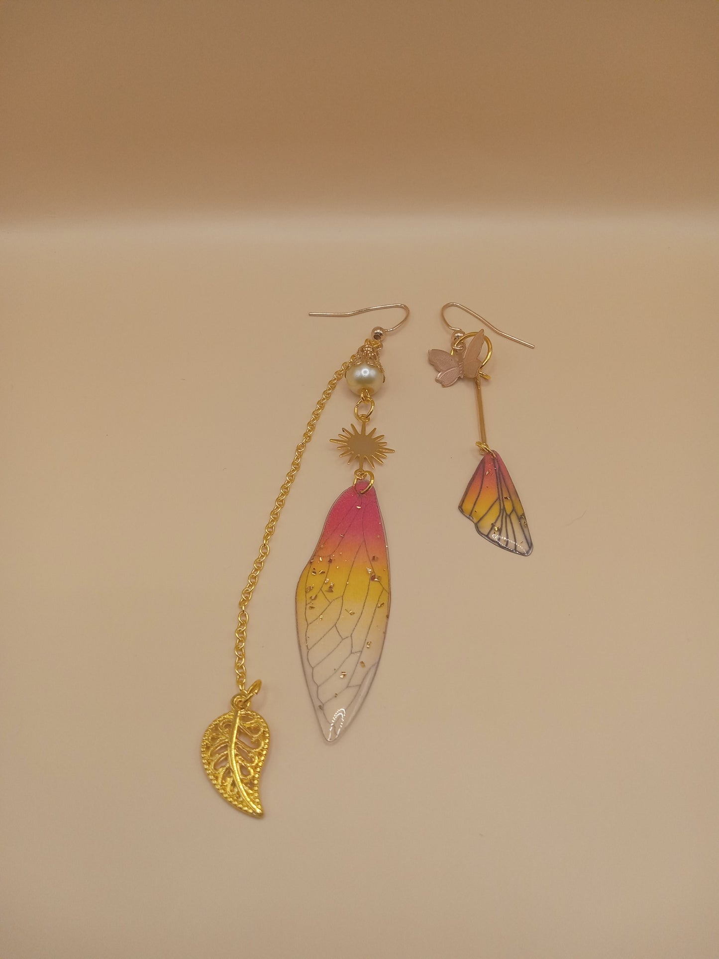 Irregular Amber Sunset Fairy Wing Dangle Earrings