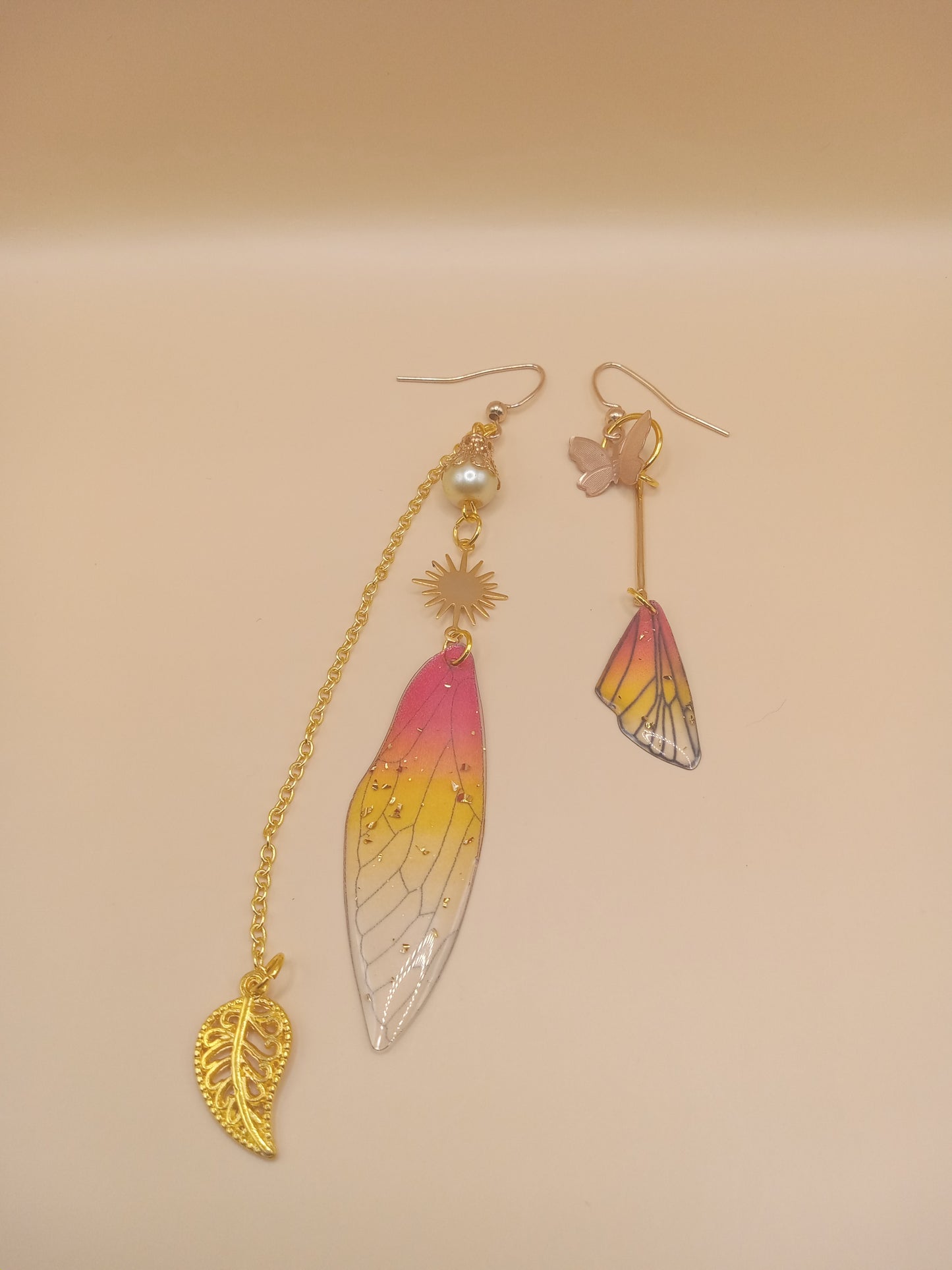 Irregular Amber Sunset Fairy Wing Dangle Earrings