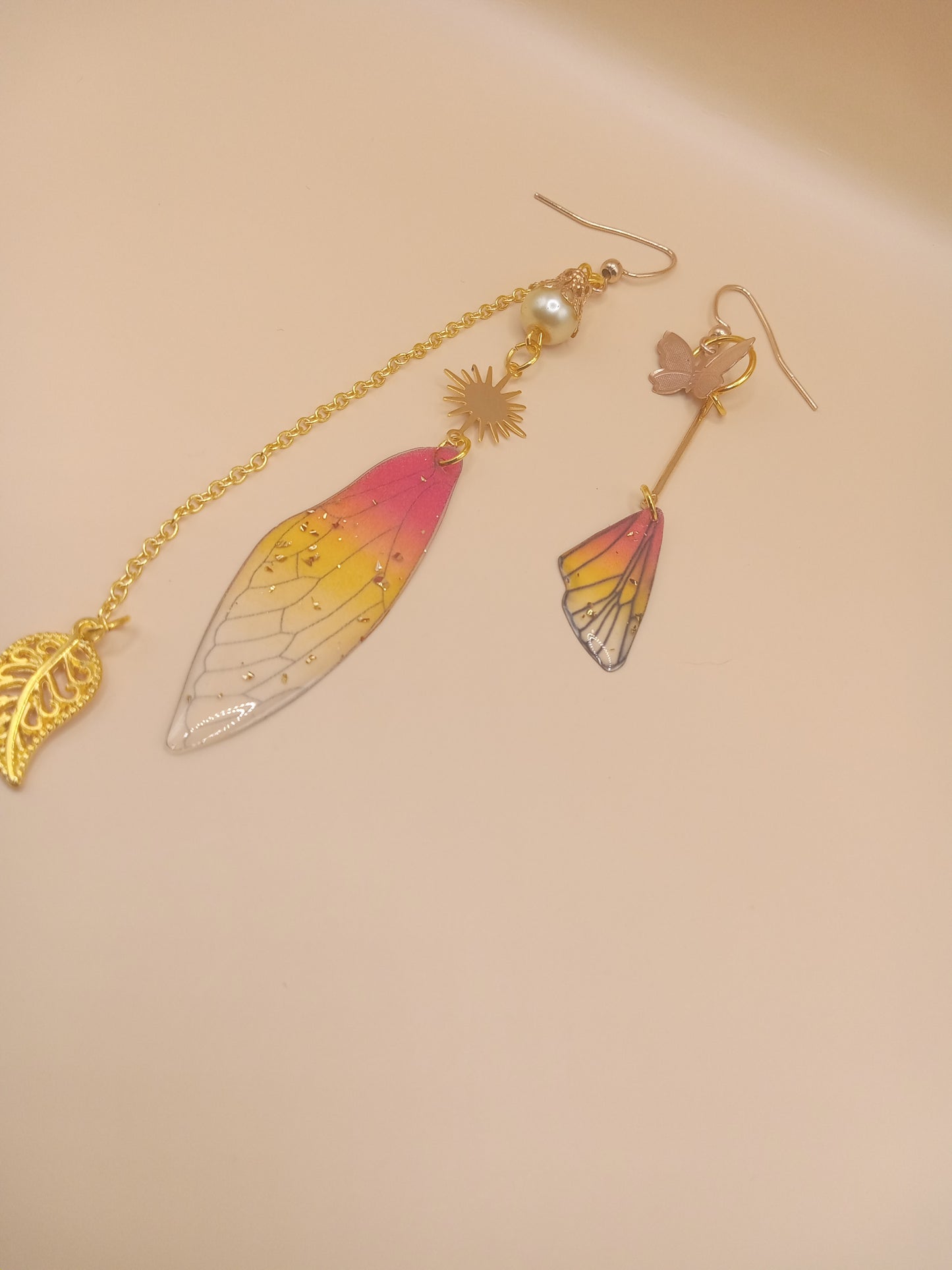 Irregular Amber Sunset Fairy Wing Dangle Earrings