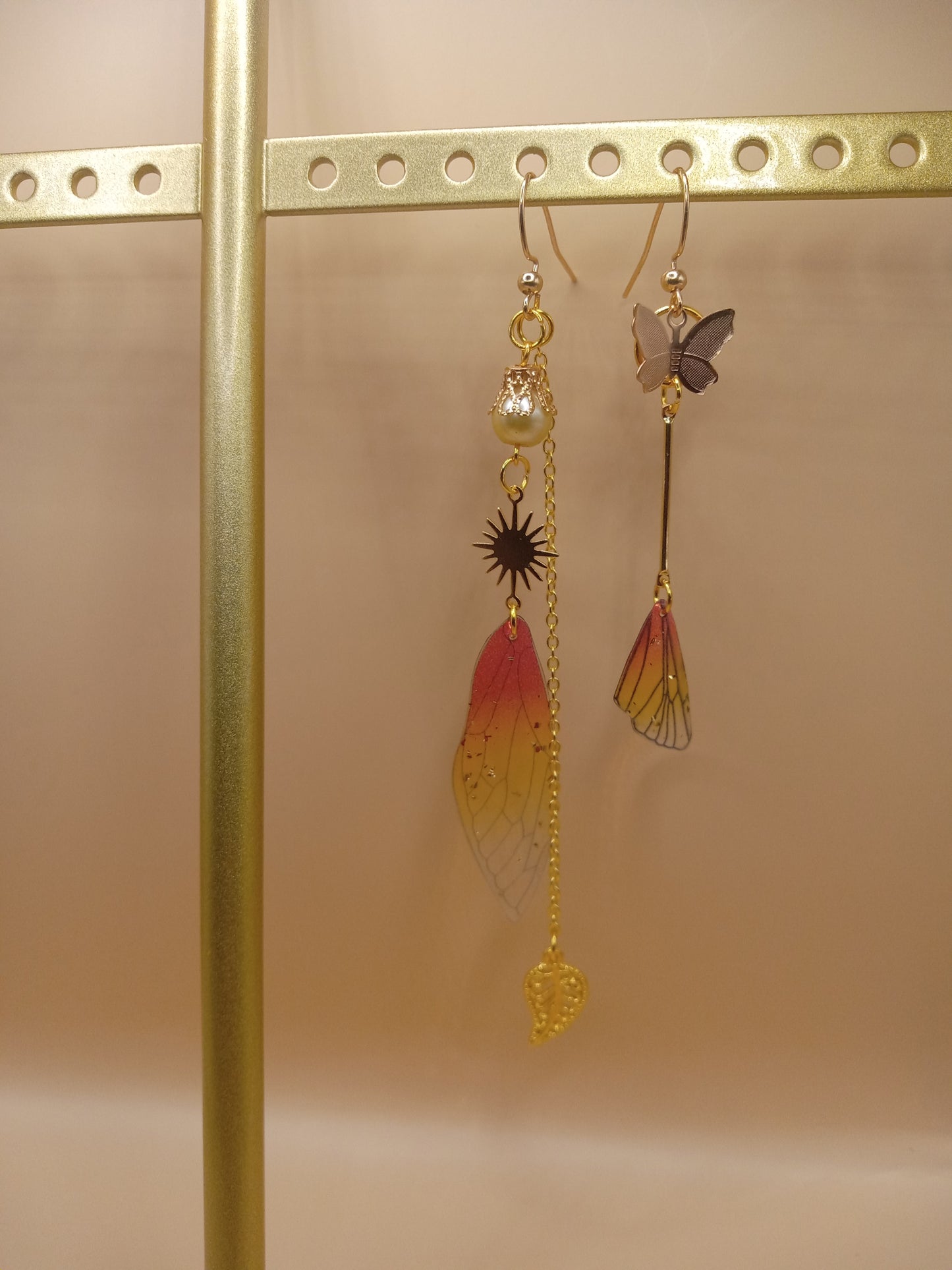 Irregular Amber Sunset Fairy Wing Dangle Earrings