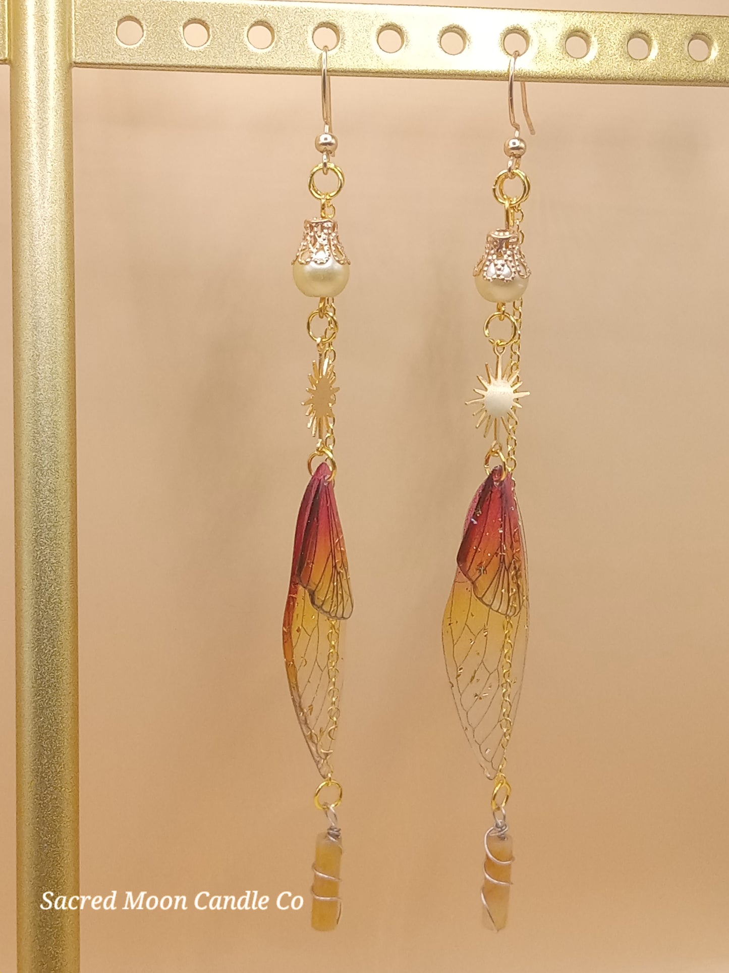 Amber Sunset Fairy Wing Dangle Earrings