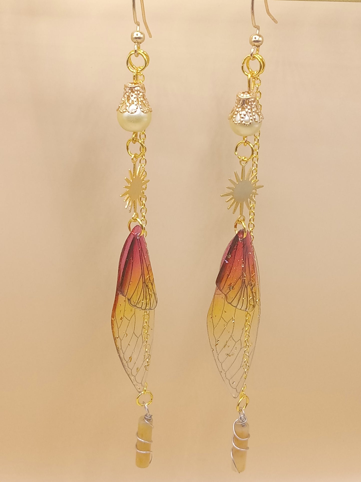 Amber Sunset Fairy Wing Dangle Earrings