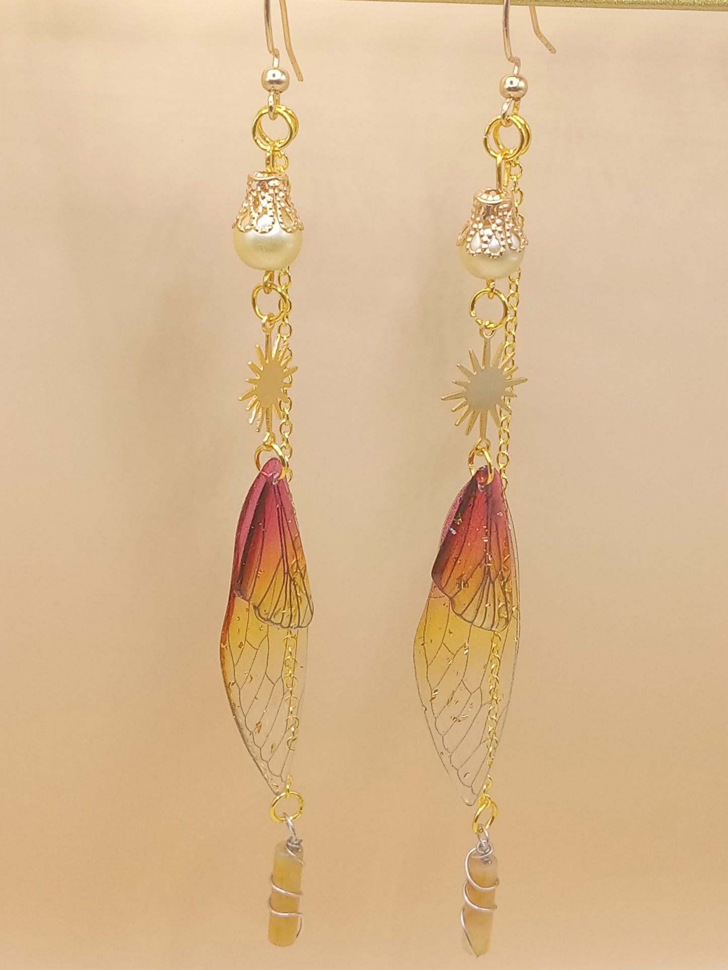 Amber Sunset Fairy Wing Dangle Earrings