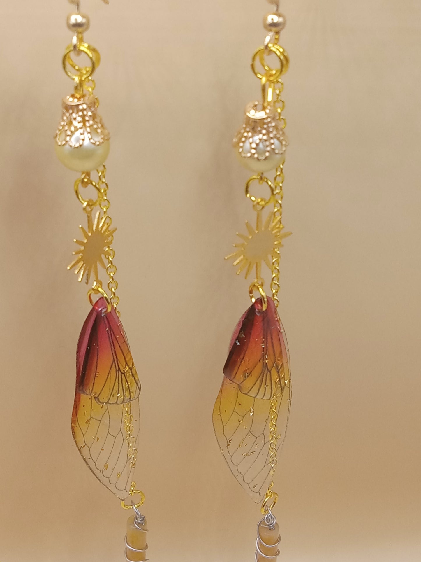 Amber Sunset Fairy Wing Dangle Earrings