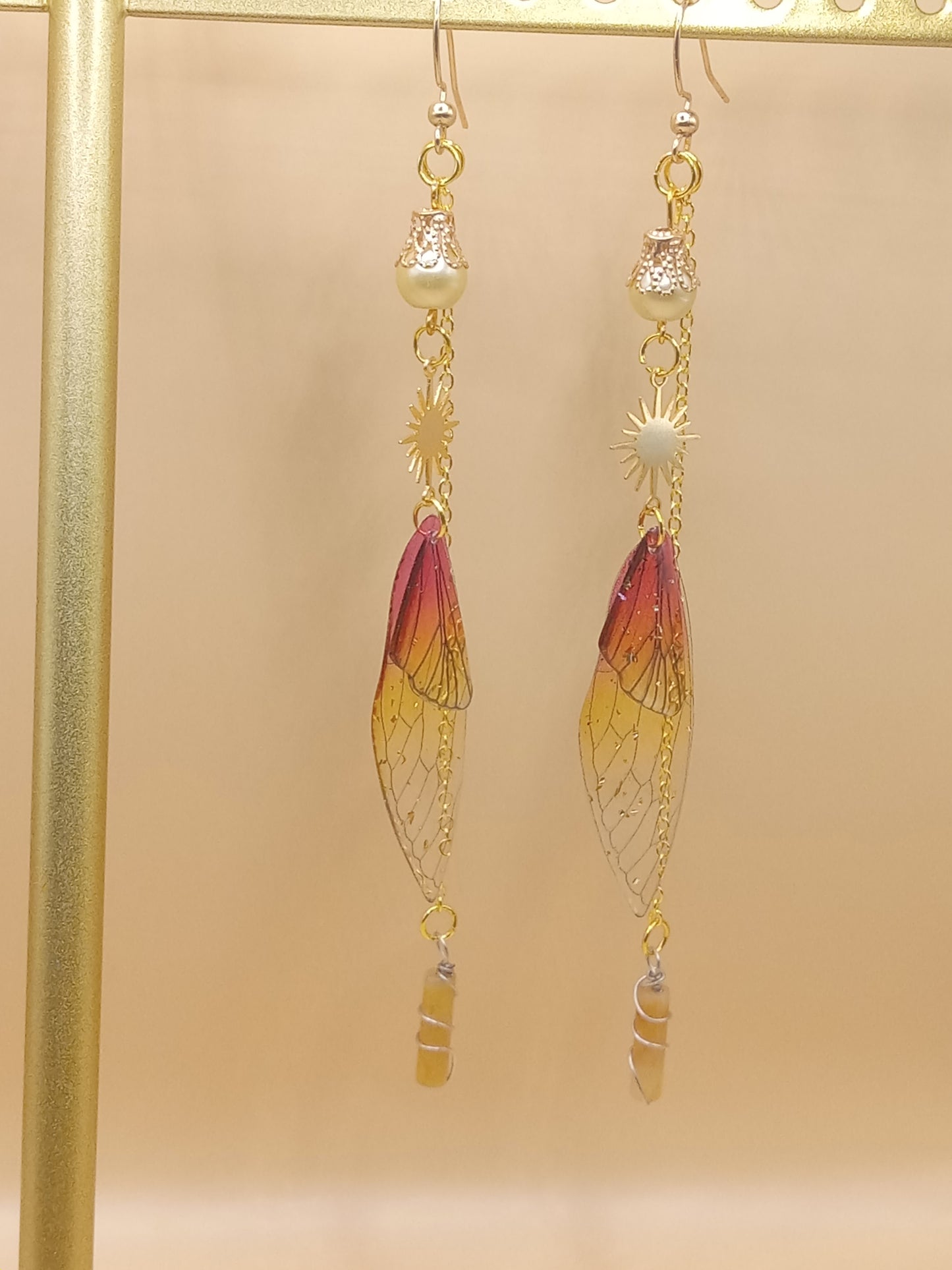 Amber Sunset Fairy Wing Dangle Earrings