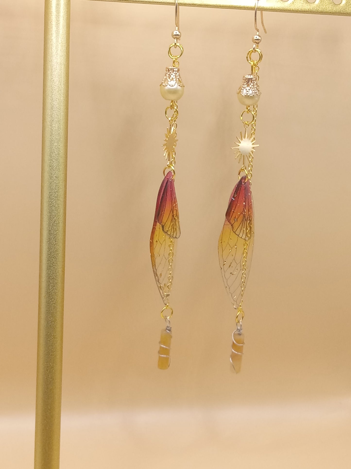 Amber Sunset Fairy Wing Dangle Earrings