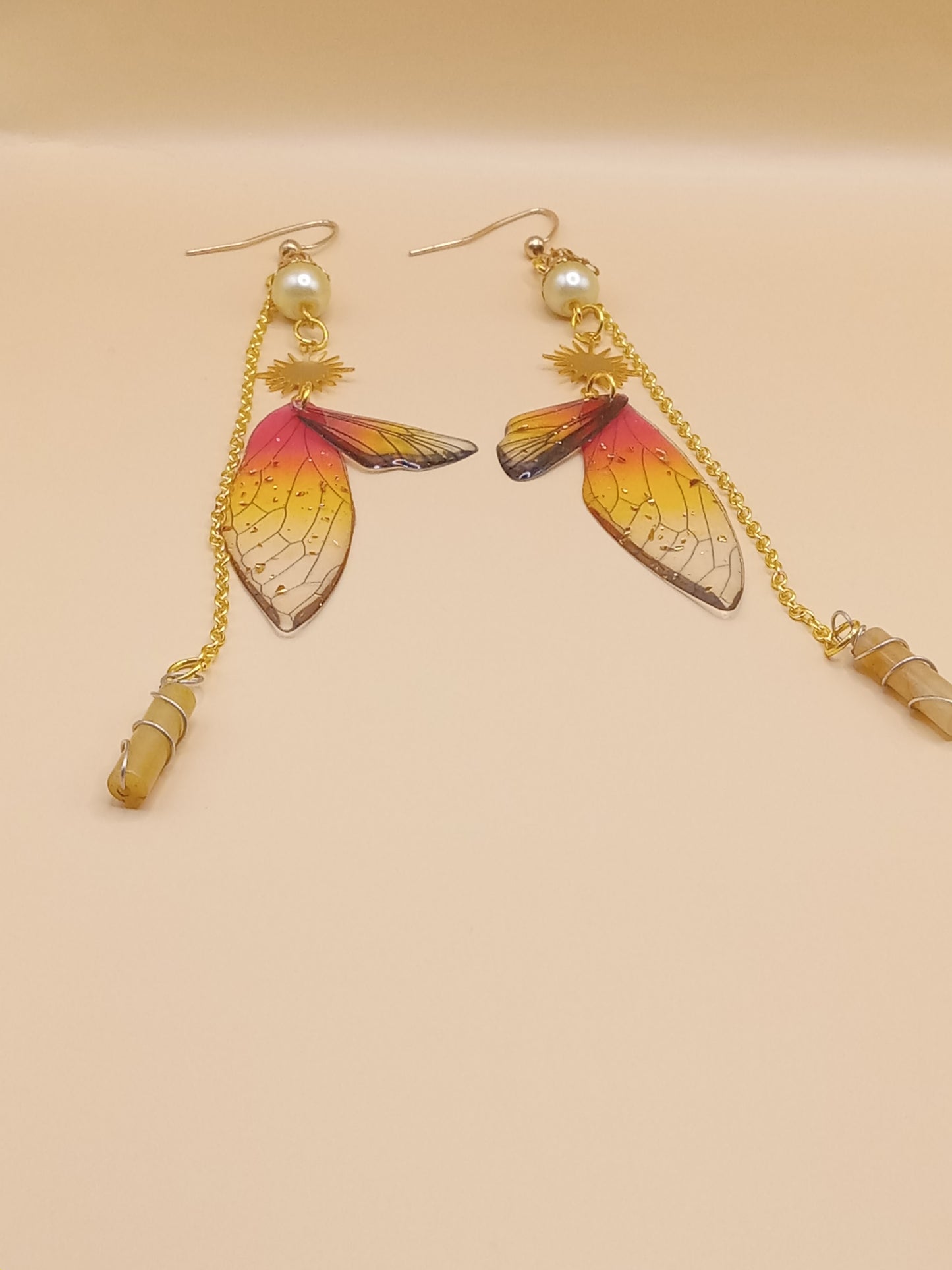 Amber Sunset Fairy Wing Dangle Earrings