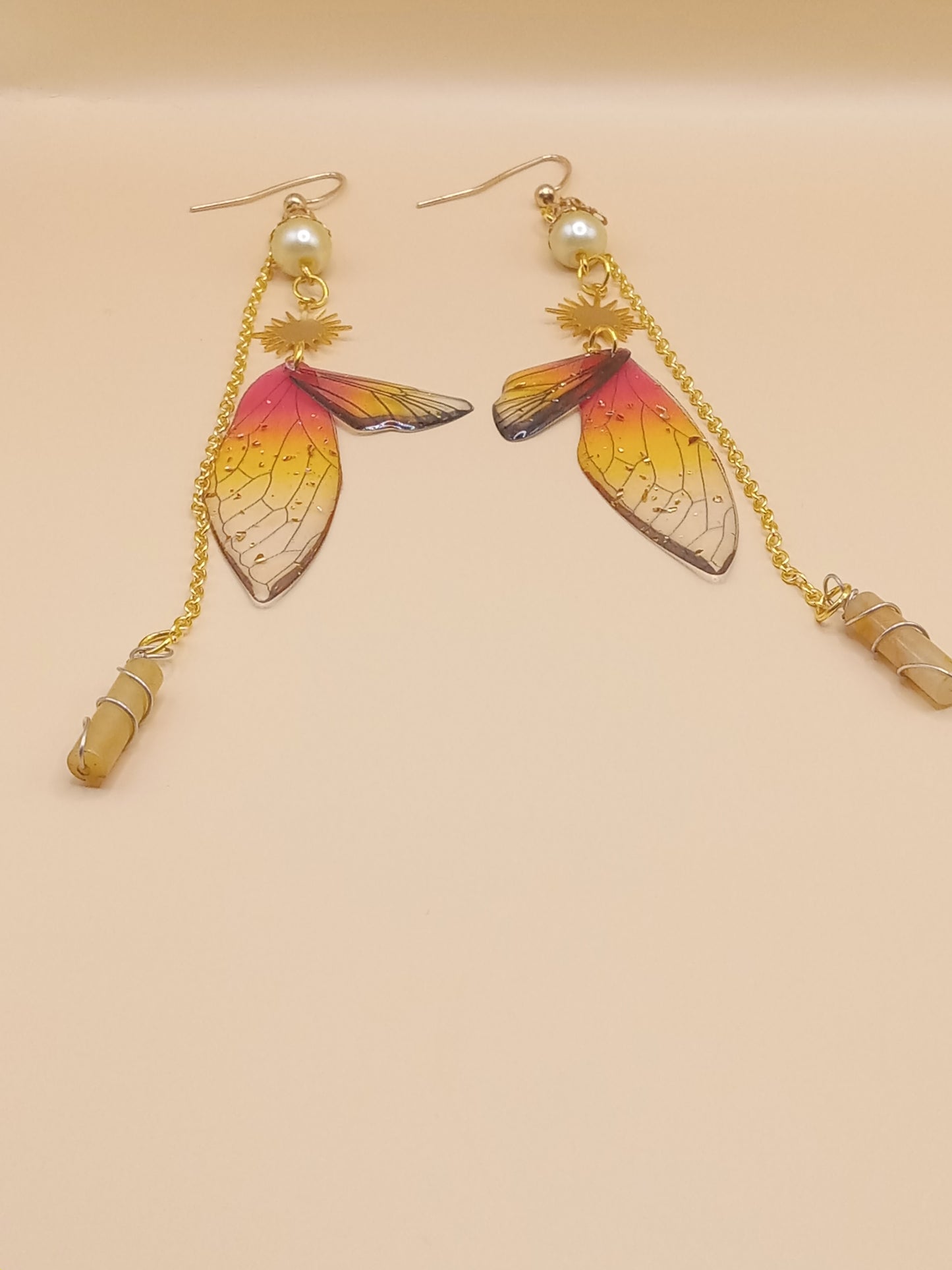 Amber Sunset Fairy Wing Dangle Earrings