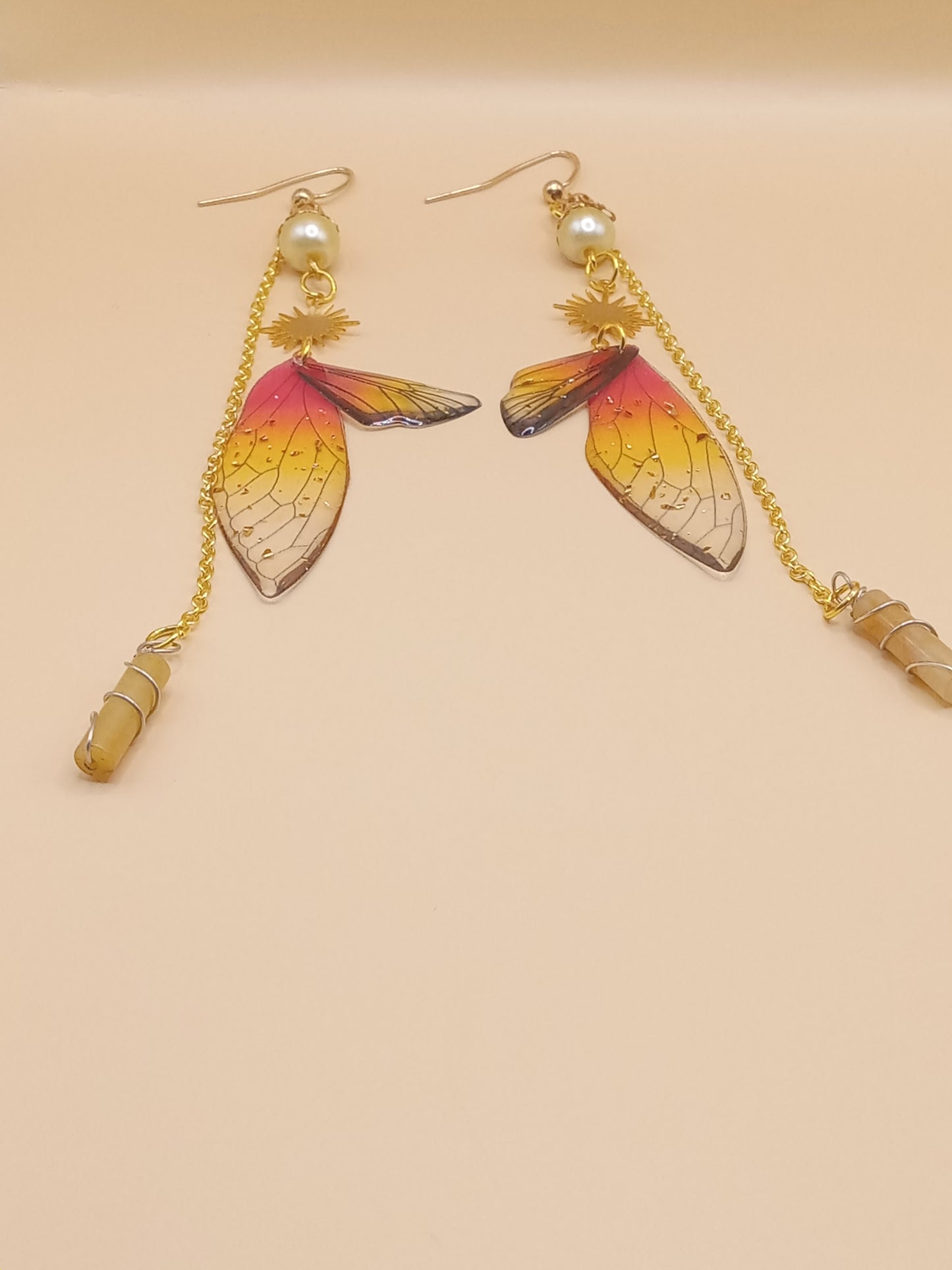 Amber Sunset Fairy Wing Dangle Earrings